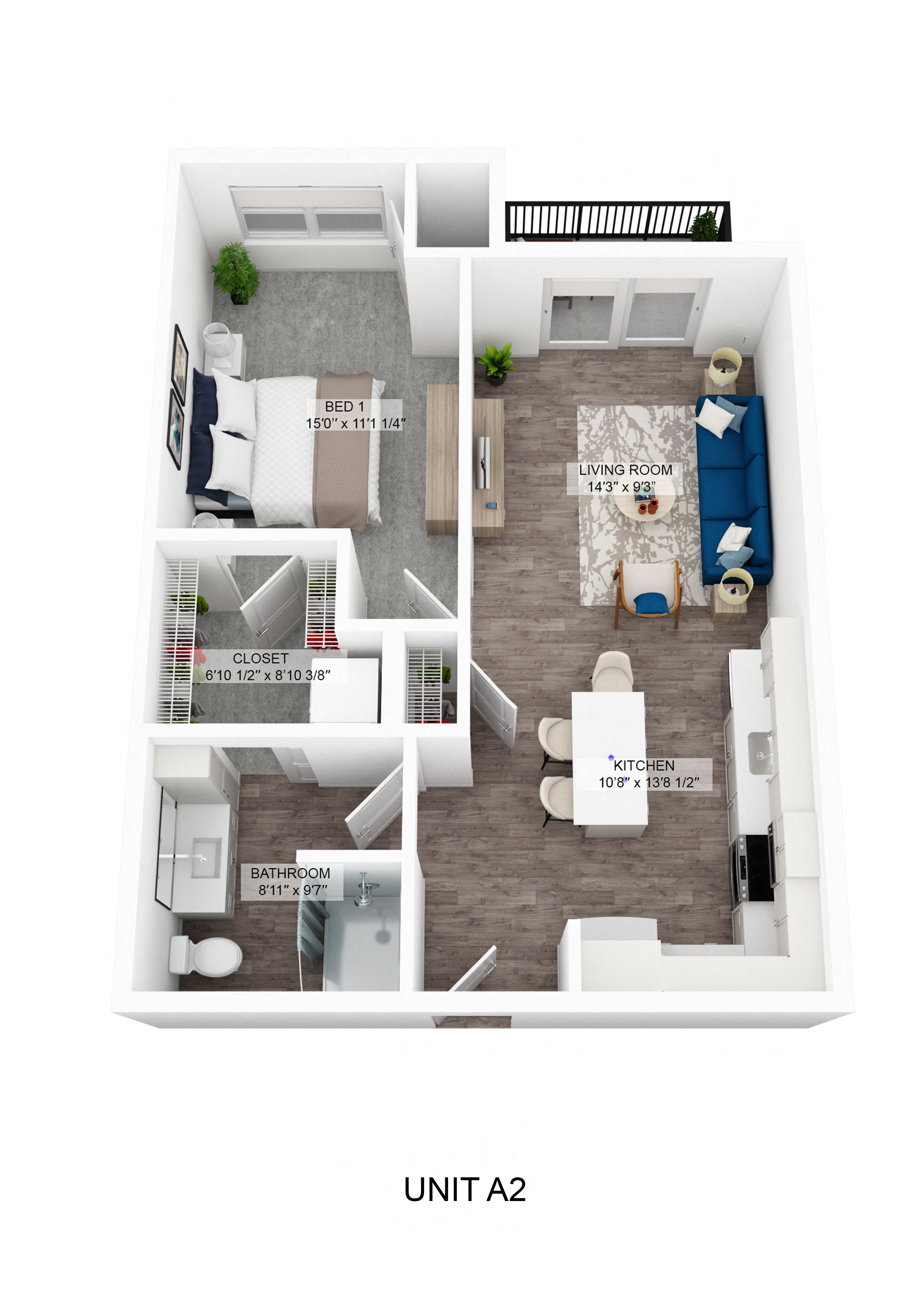 Floor plan for 1 bed, 1 bath, 712 sqft